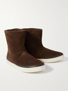 Mulo - Shearling-Lined Leather-Trimmed Waxed-Suede Boots - Brown