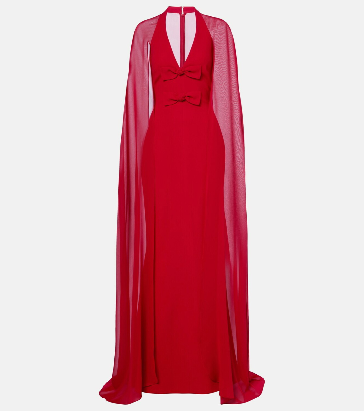 Elie Saab Bow-detail caped silk-blend gown