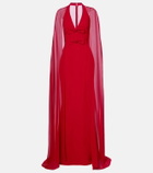 Elie Saab Bow-detail caped silk-blend gown