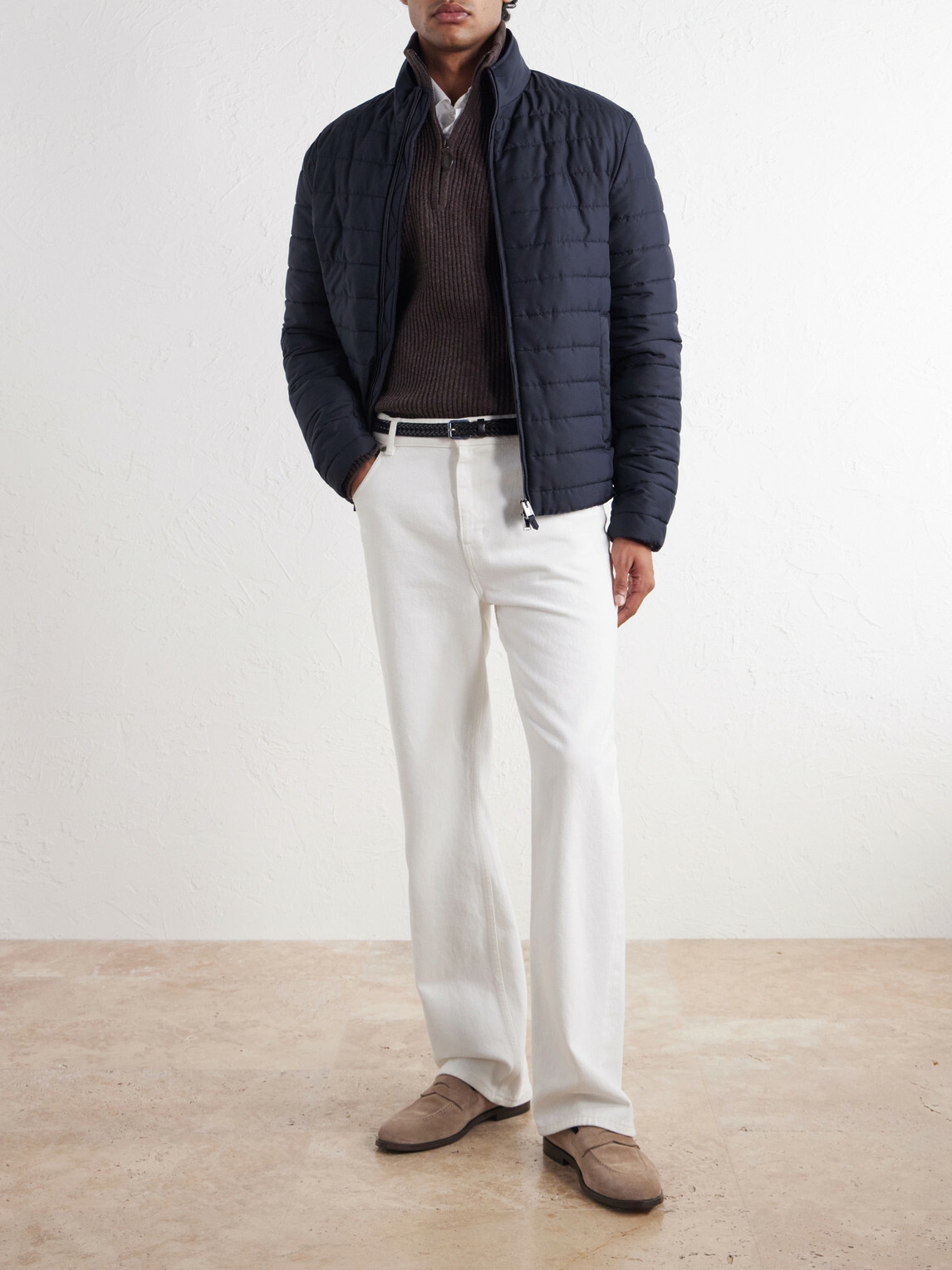 Canali - Leather-Trimmed Quilted Shell Bomber Jacket - Blue