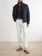 Canali - Leather-Trimmed Quilted Shell Bomber Jacket - Blue