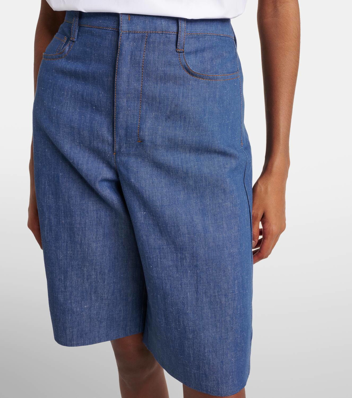 ショーツ S MAX MARA COTTON TWILL SHORTS S Max Mara Eric Cotton And Linen Twill Shorts In Blue | ModeSens