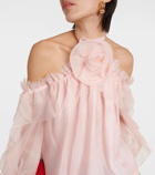 Carolina Herrera Floral-appliqué silk blouse