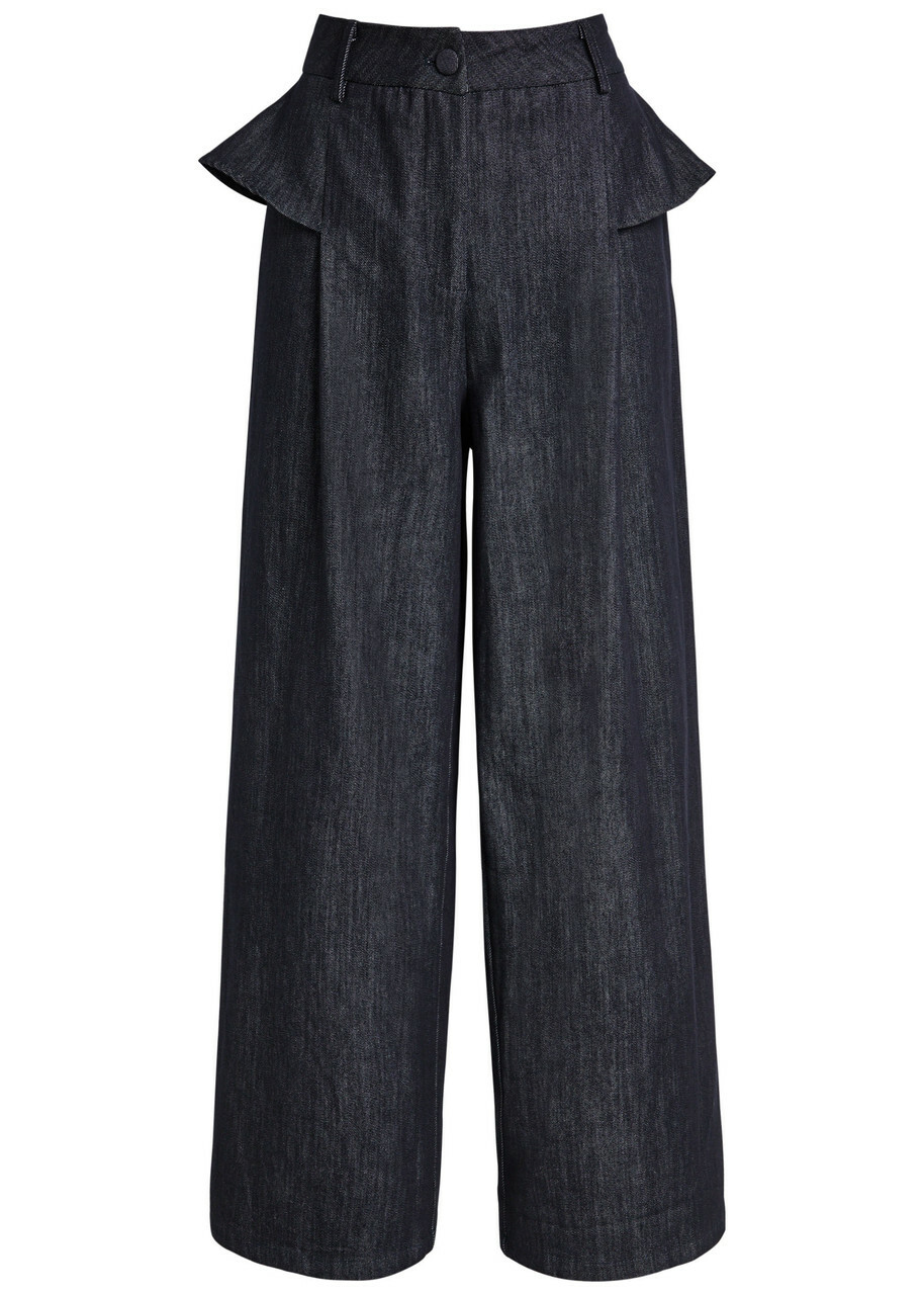 Sister Jane Curio Ruffled Wide-leg Denim Trousers
