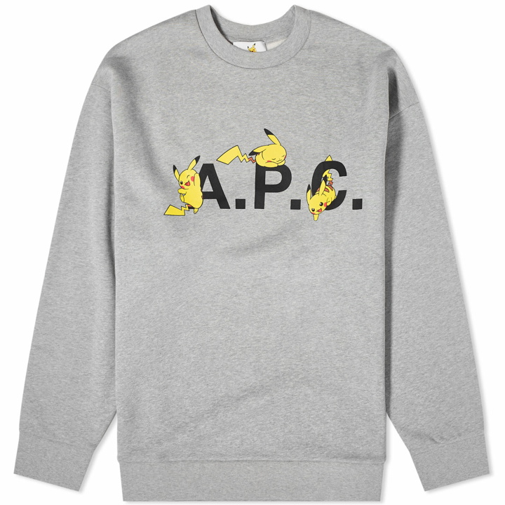 Photo: A.P.C. Men's x Pokémon Pikachu Crew Sweater in Heathered Light Grey