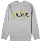 A.P.C. Men's x Pokémon Pikachu Crew Sweater in Heathered Light Grey
