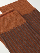 Zegna - Ribbed Cotton-Blend Socks - Brown