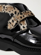 SAINT LAURENT - Anthony Patent-Leather and Leopard-Print Calf Hair Boots - Black