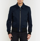 TOM FORD - Slim-Fit Leather-Trimmed Cotton and Linen-Blend Twill Bomber Jacket - Men - Navy