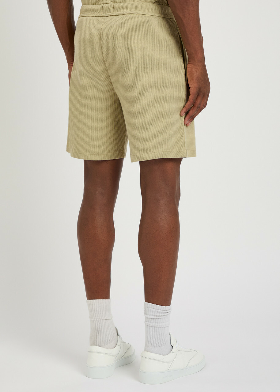 Boss Logo-embroidered Waffle Cotton-blend Shorts Green