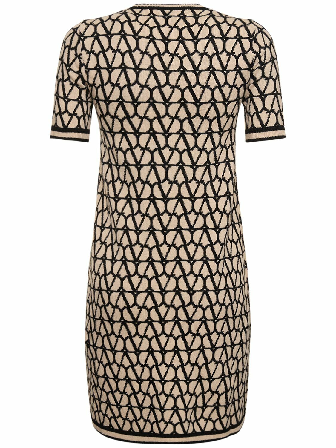 VALENTINO - Wool Knit Logo Short Sleeve Mini Dress