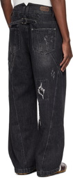 Professor.E Black Worn-Out Denim Jeans