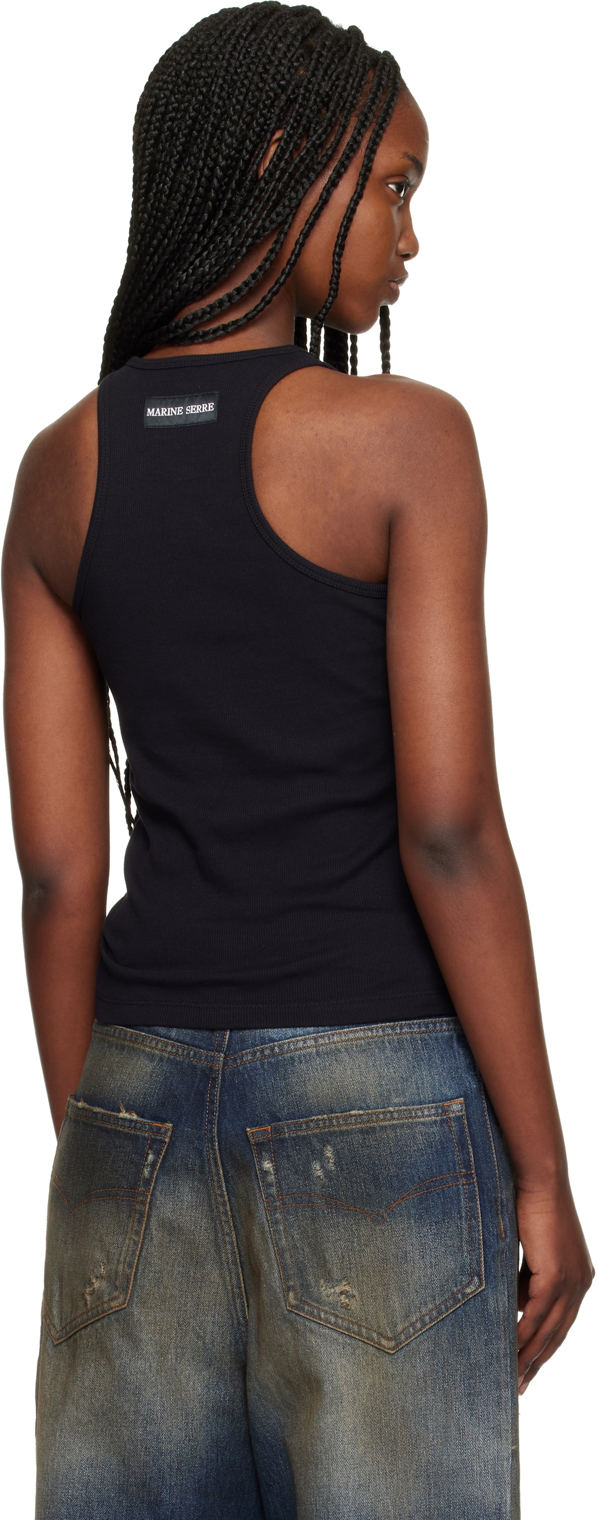 Marine Serre Black Moon Logo Ribbed Jersey Tank Top