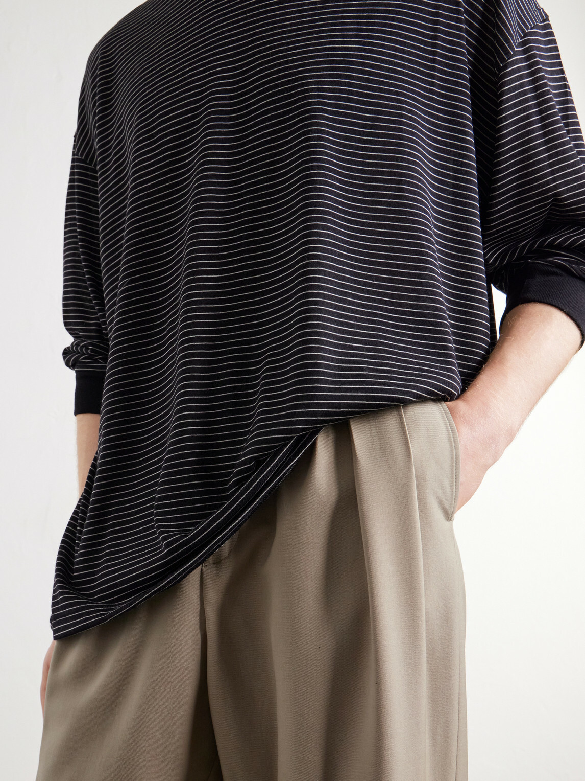 Graphpaper - Striped Wool-Jersey T-Shirt - Black