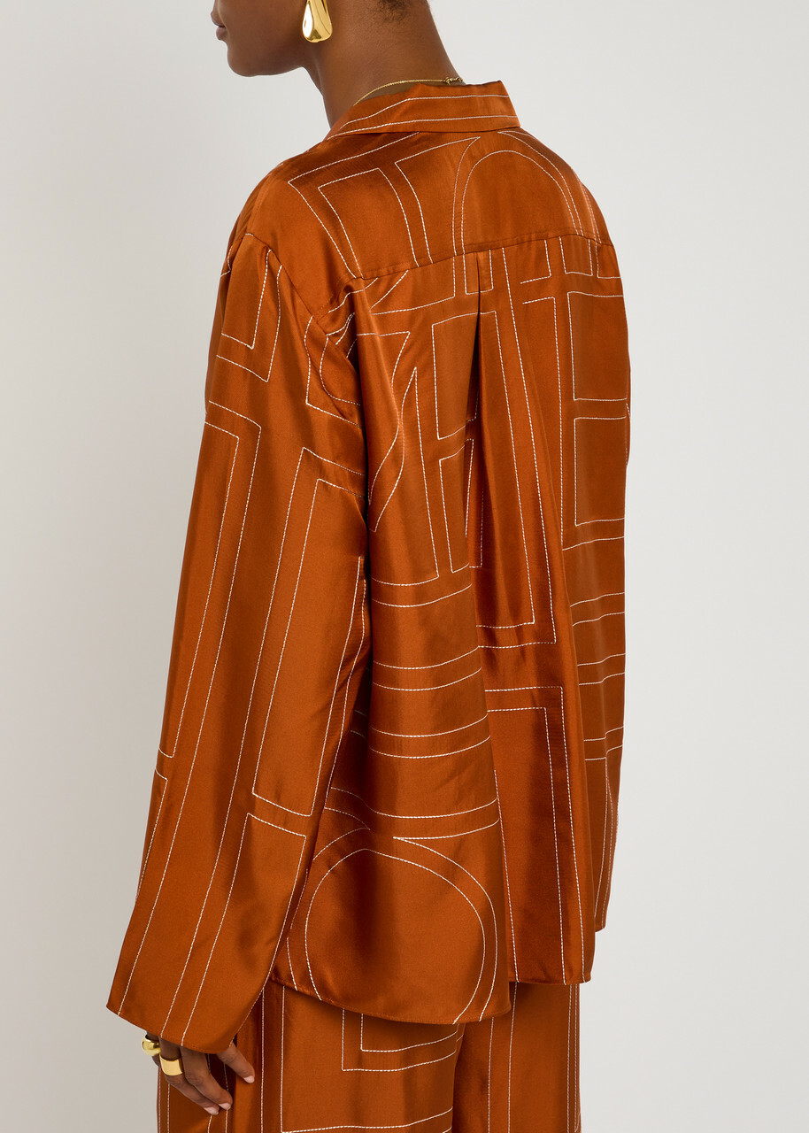 Toteme Logo-embroidered Silk-satin Shirt Terracotta