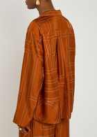 Toteme Logo-embroidered Silk-satin Shirt Terracotta