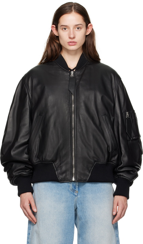 Photo: The Attico Black Anja Leather Bomber Jacket