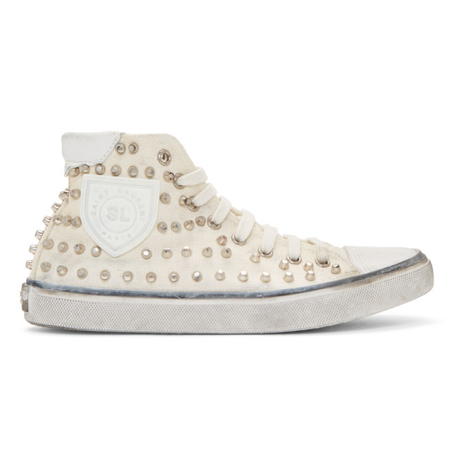 Saint Laurent　High Top Bedford Sneaker Saint Laurent White Studded Bedford High-Top Sneakers Saint Laurent