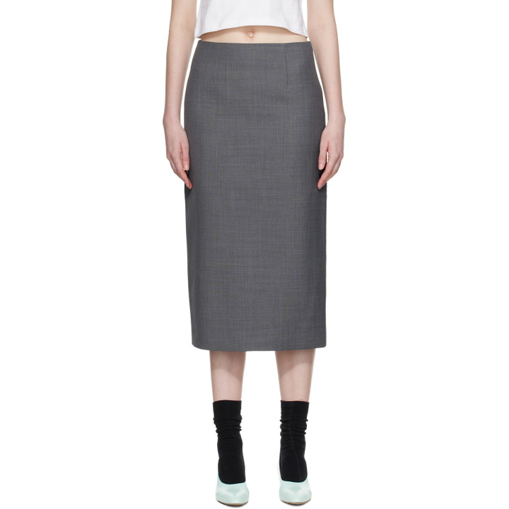 Photo: SHUSHU/TONG Gray Straight Fitted Midi Skirt