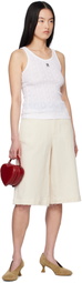 Moschino Jeans Beige & Blue Textured Cotton Hemp Shorts