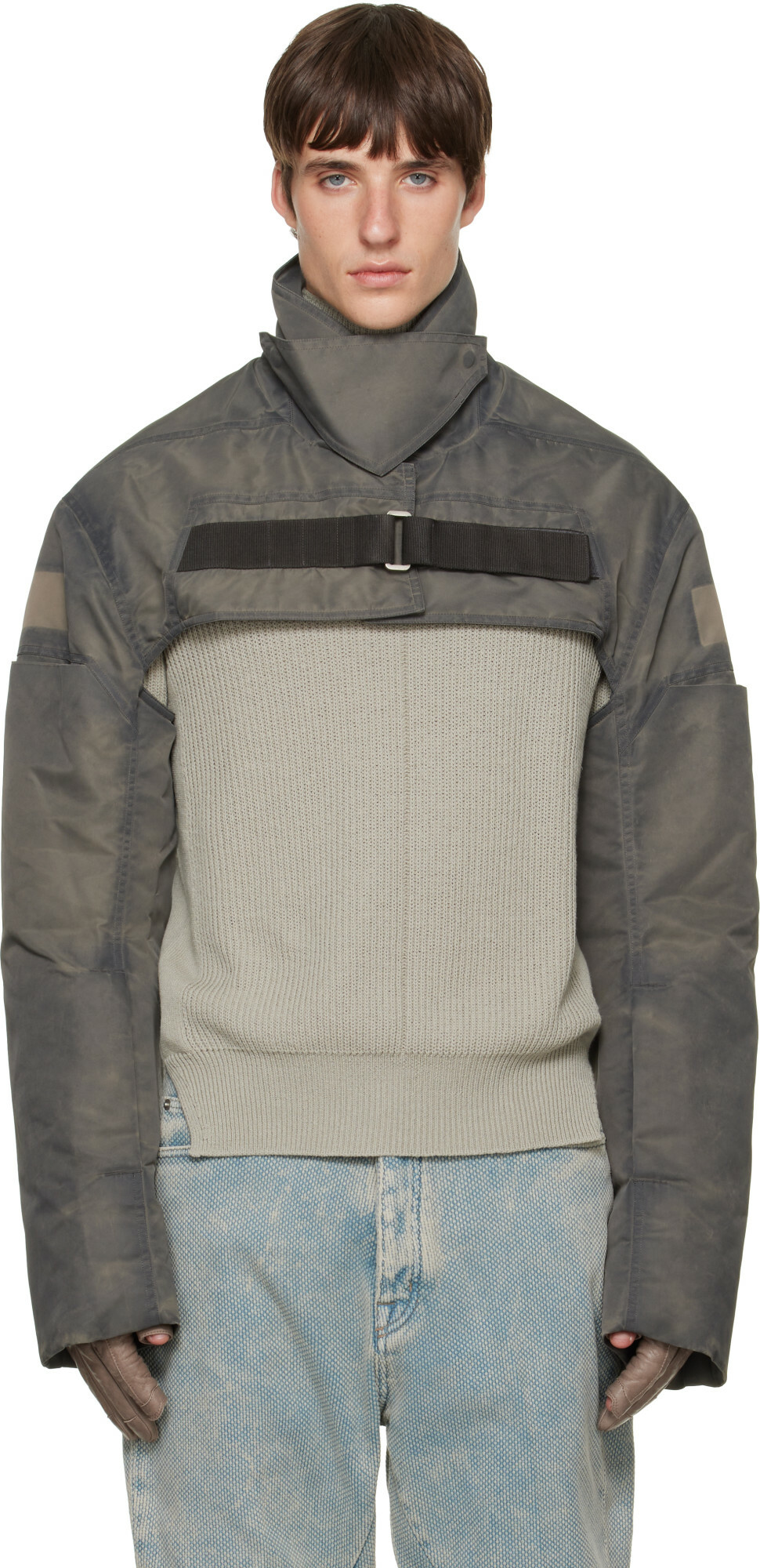 Rick Owens Gray Tower Cropped Mac Bomber Jacket
