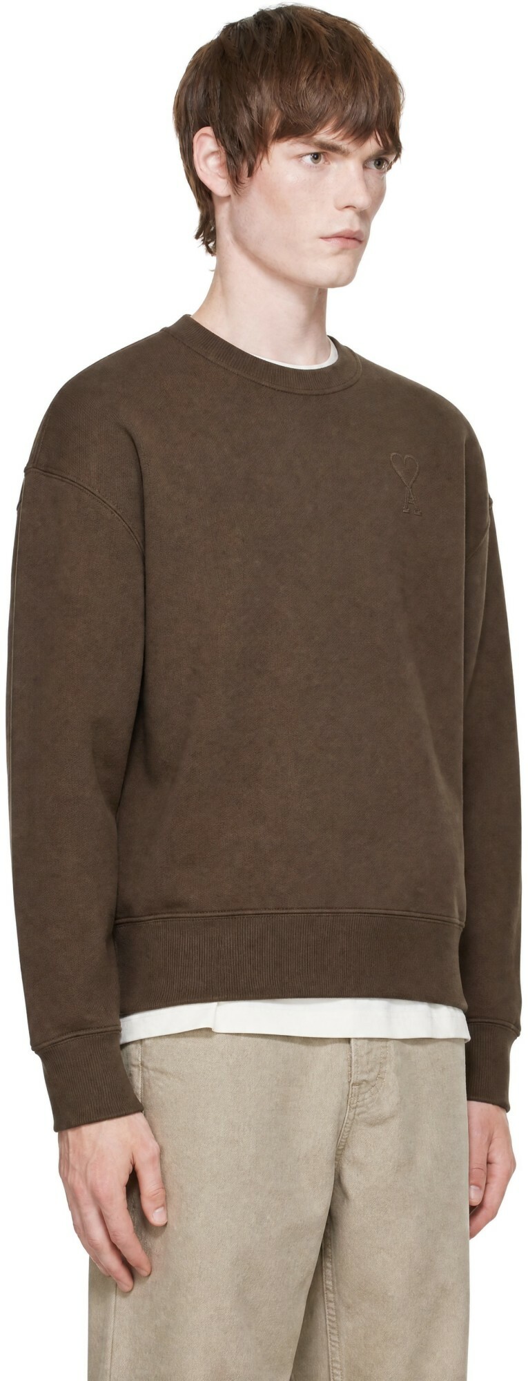 AMI Paris Brown Tonal Embossed Ami de Coeur Sweatshirt
