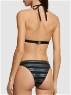 BALMAIN Glitter Striped Logo Triangle Bikini