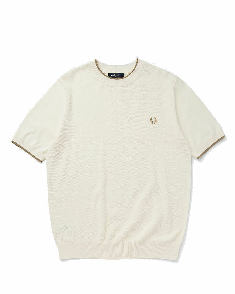 Photo: Fred Perry Texture Front Knitted T Shirt Beige - Mens - Shortsleeves