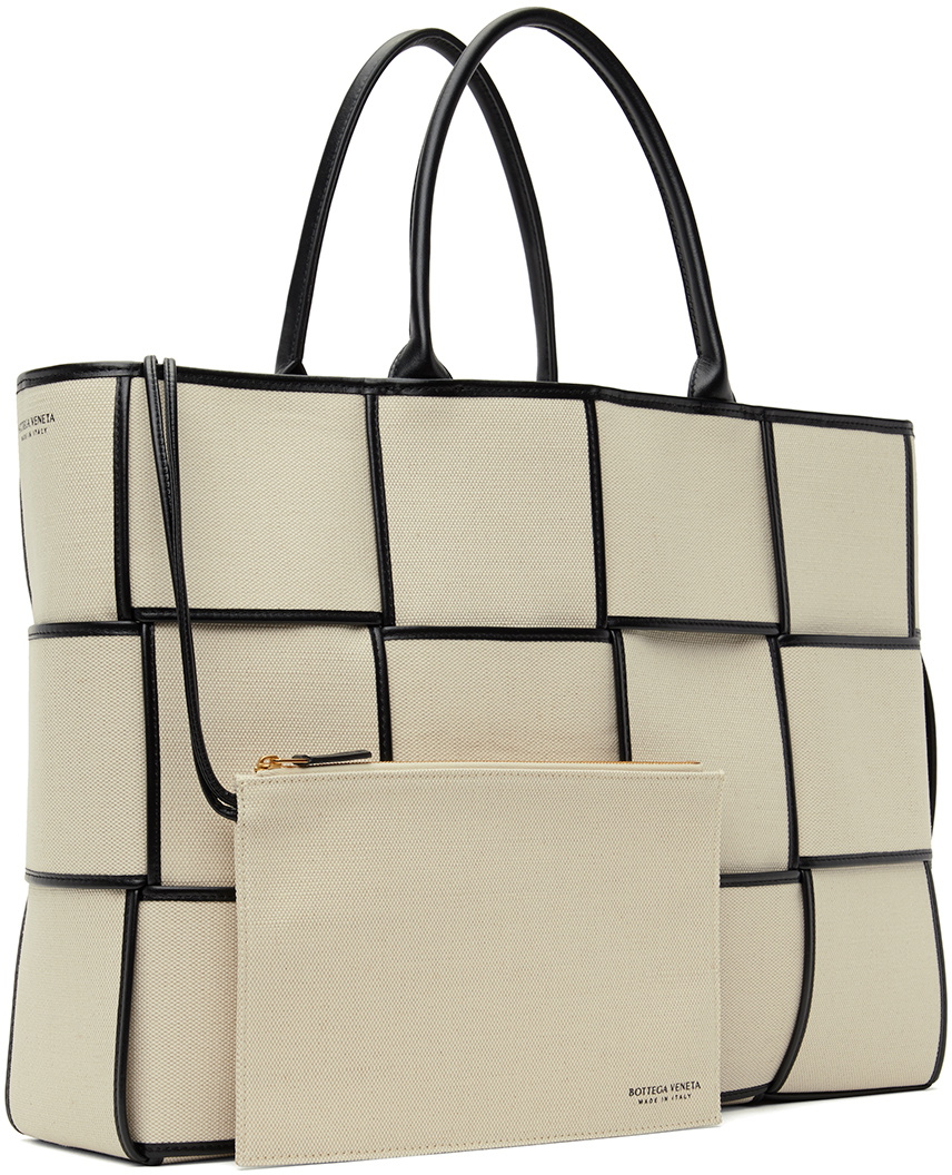 Beige Flip Flap Intrecciato-leather and canvas tote bag, Bottega Veneta