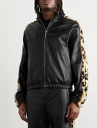 Marni - Leopard-Print Faux Fur-Trimmed Leather Jacket - Black