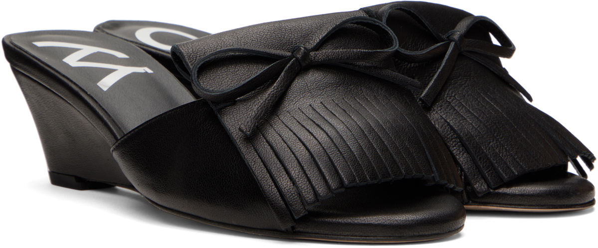 OPEN YY Black Fringe Wedge Mules