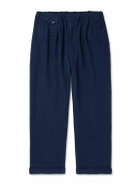 Beams Plus - Straight-Leg Pleated Linen and Cotton-Blend Trousers - Blue