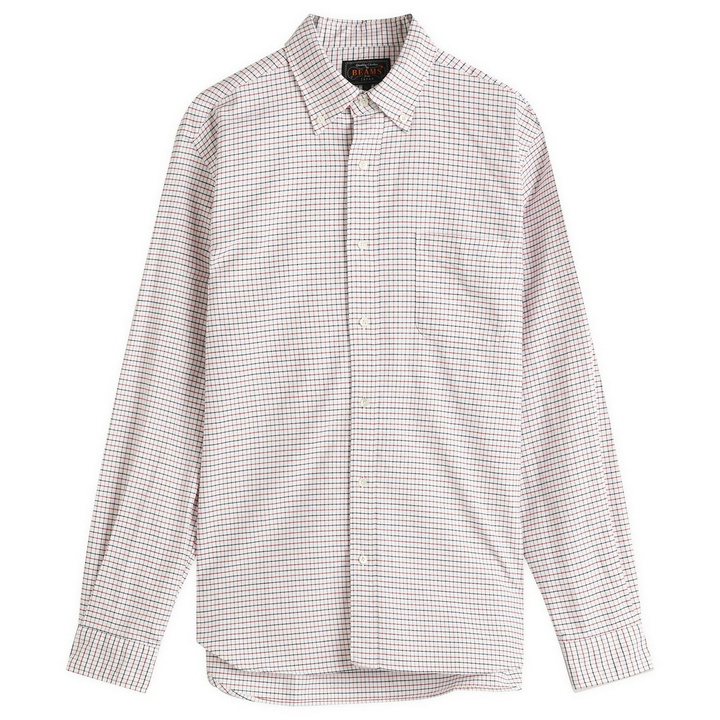 Photo: Beams Plus Men's Tattersall Check Button Down Oxford Shirt in White/Red/Navy