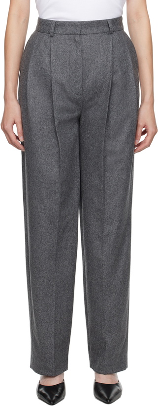 Photo: TOTEME Gray Double-Pleated Trousers