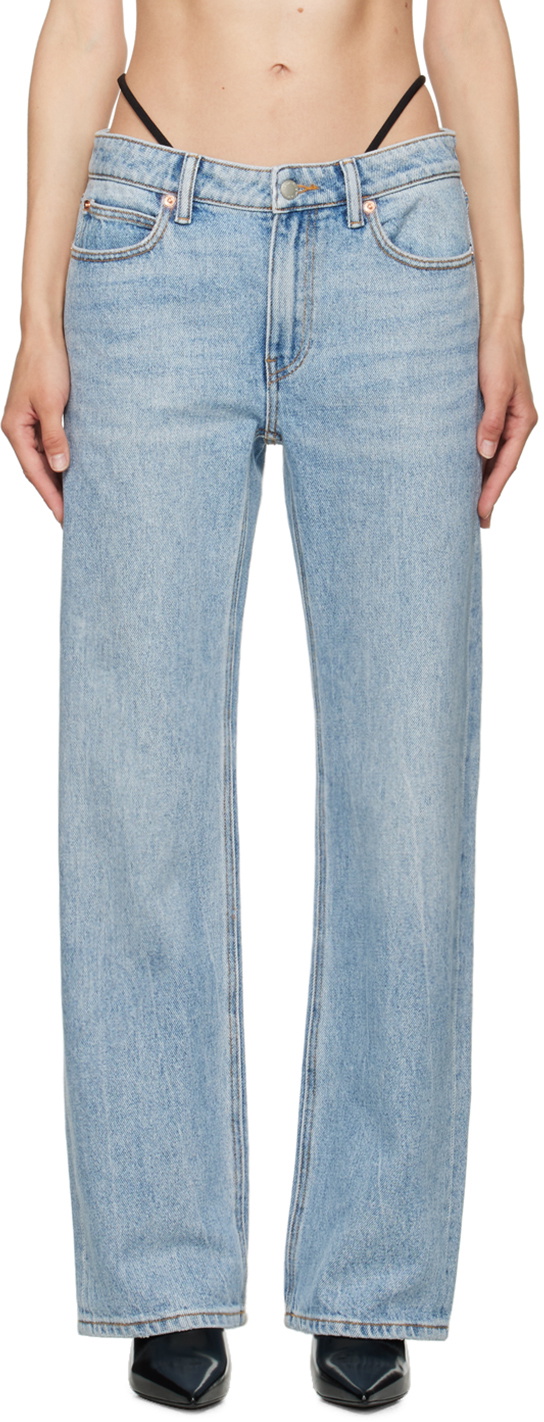 デニム・ジーパン [Alexander Wang]straight jeans with integrated thong Alexander Wang Blue Mid-Rise Pre-Styled Logo Thong Jeans