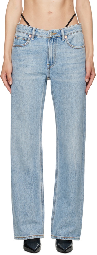 Photo: Alexander Wang Blue Mid-Rise Pre-Styled Logo Thong Jeans