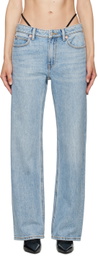 Alexander Wang Blue Mid-Rise Pre-Styled Logo Thong Jeans