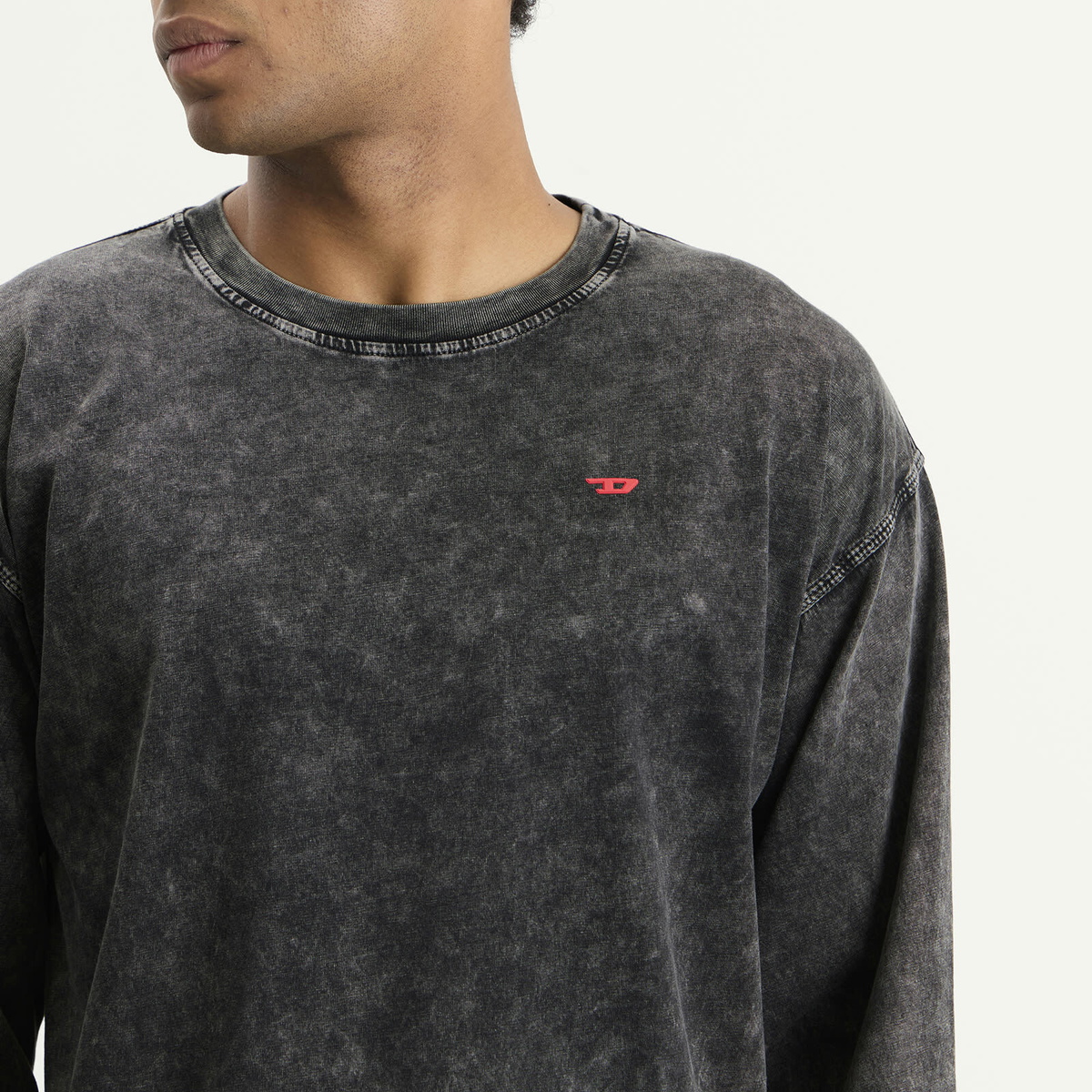 Diesel Men's Garment Dyed Long Sleeve T-Shirt in Caviar