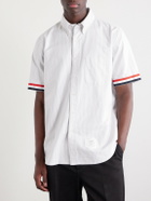 Thom Browne - Logo-Appliquéd Striped Cotton-Oxford Shirt - Gray
