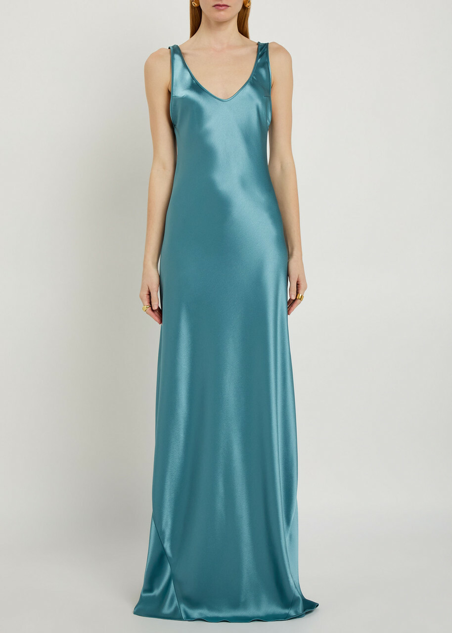Galvan Valletta Satin Maxi Dress Blue
