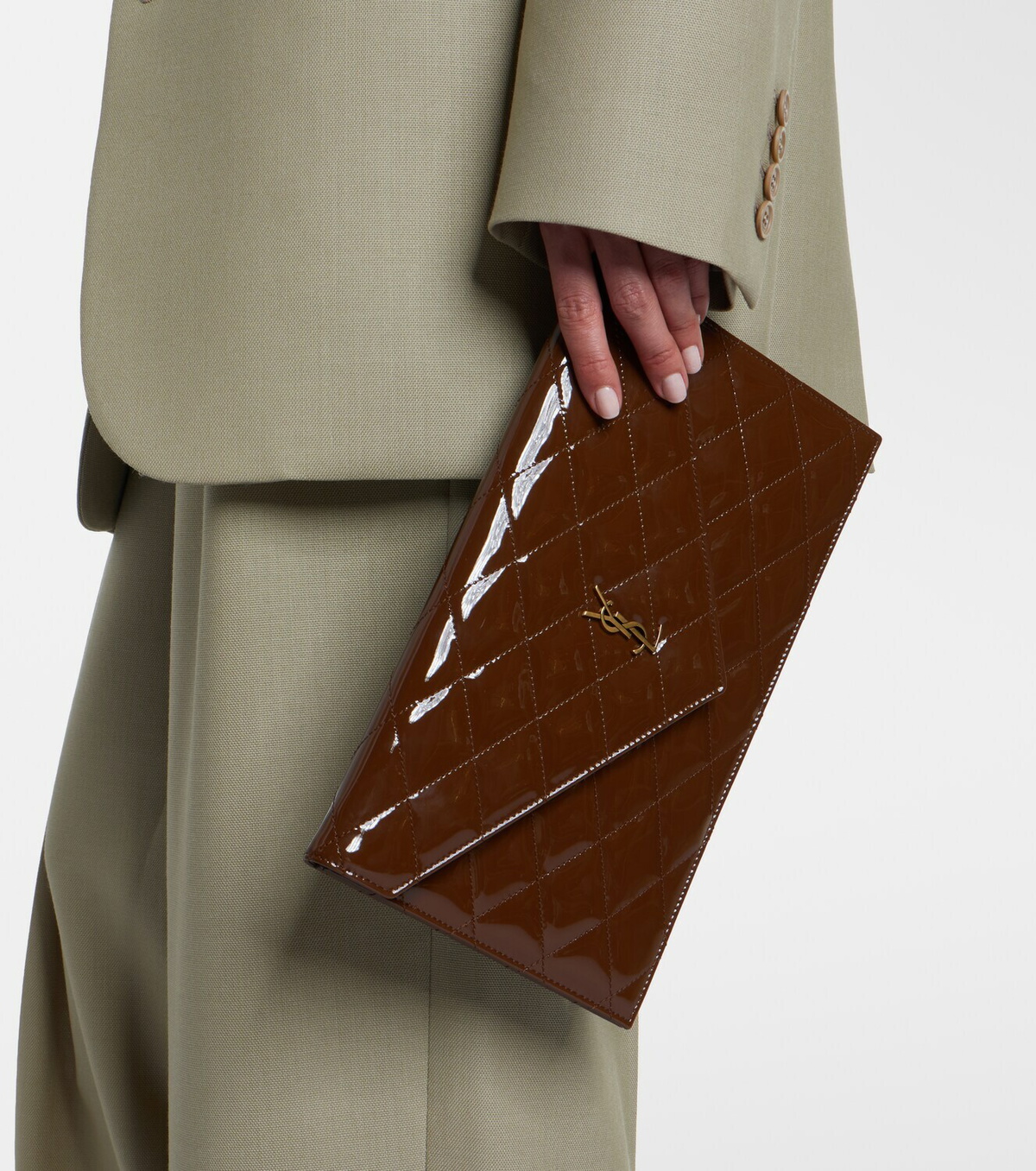 Saint Laurent Paris quilted patent leather pouch