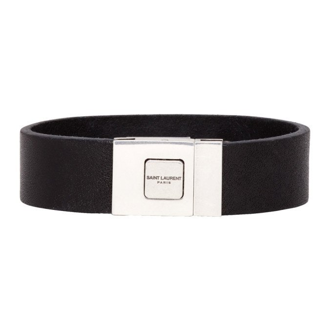 Photo: Saint Laurent Black Leather Logo Bracelet