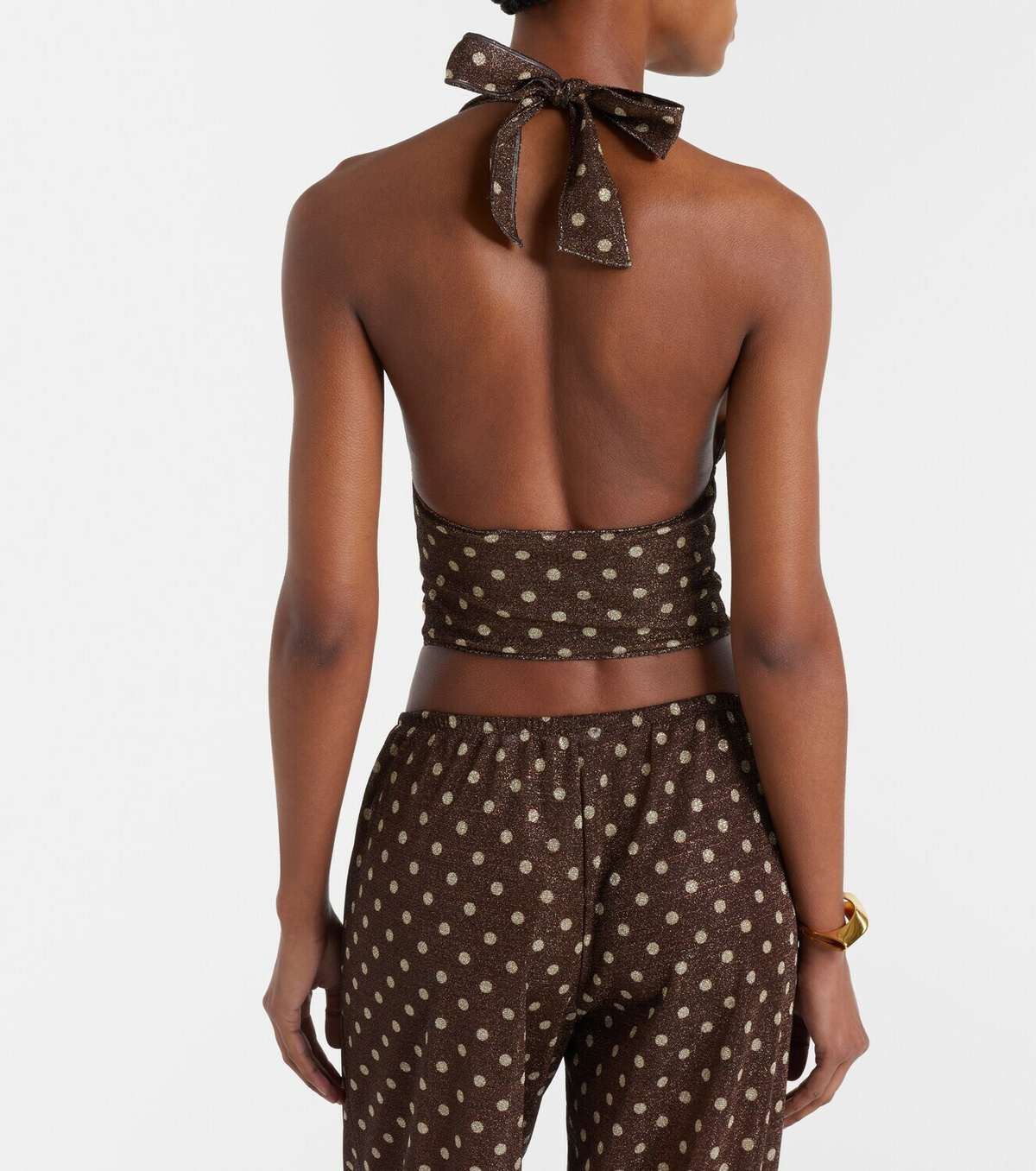 Oséree Lumière polka-dot halterneck crop top