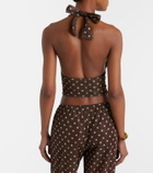 Oséree Lumière polka-dot halterneck crop top