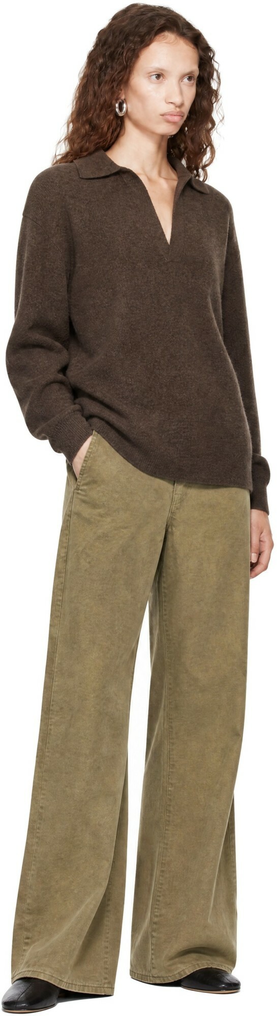 ssstein Brown Extra Fine Wool Knit Skipper Sweater