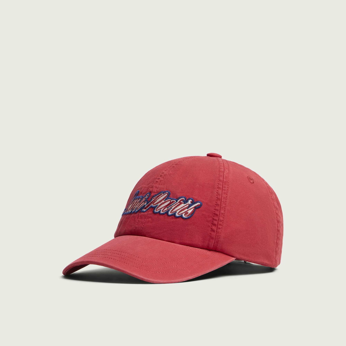 AMI Paris Men's Washed Cotton Embroidered Cap in Ruby Red Lava