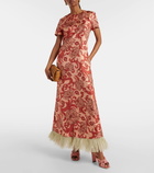 La DoubleJ Swing feather-trimmed silk twill maxi dress