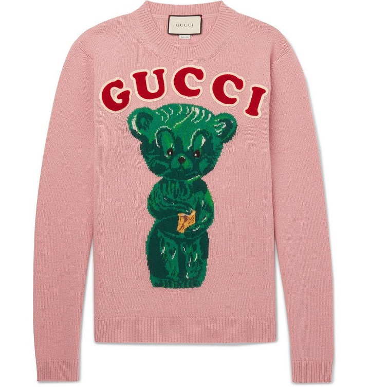 Photo: Gucci - Appliquéd Intarsia Wool Sweater - Men - Pink