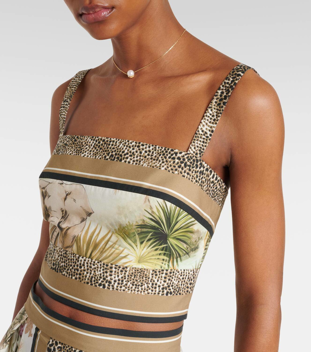 スカーフ Elie Saab Printed Cotton Crop Top FOULARD38 PRINTED COTTON Elie Saab Savannah Print Cropped Top in Gray | Lyst