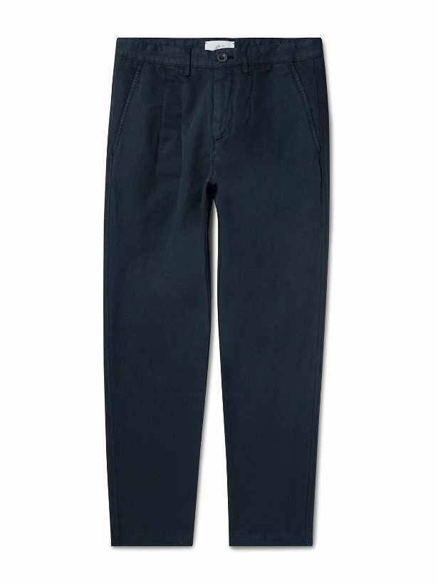 Photo: Mr P. - Straight-Leg Pleated Garment-Dyed Cotton and Linen-Blend Trousers - Blue